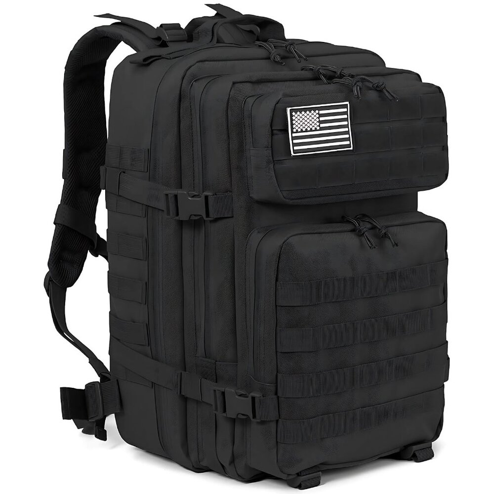 45L Tactical Backpack Black Waterproof Multi Compartment for Hiking, Camping,